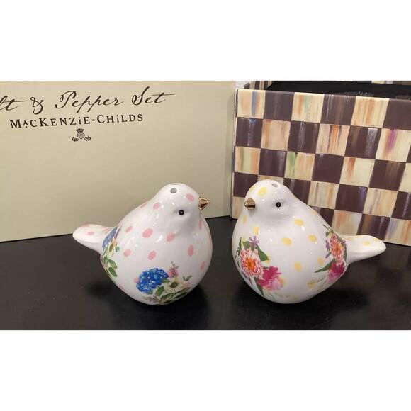 Mackenzie Childs Wildflowers Bird Salt & Pepper Shaker Gift Set in Box New - Picture 7 of 9